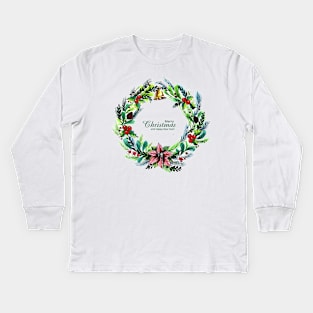 Merry Christmas Floral Ring Kids Long Sleeve T-Shirt